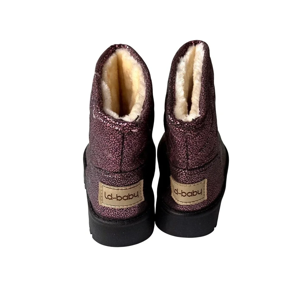 Ld-baby Girls Metallic Purple Quilted Panda Rhinestone Faux Fur Boots Sz 27